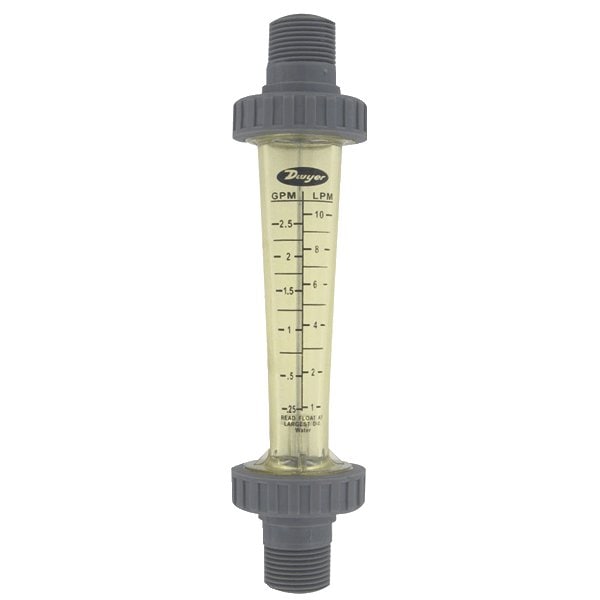 Polycarbonate Flowmeter, Range 2.5-25 GPM (10-100 LPM) Water, 2 Male NPT, 316 SS Float.